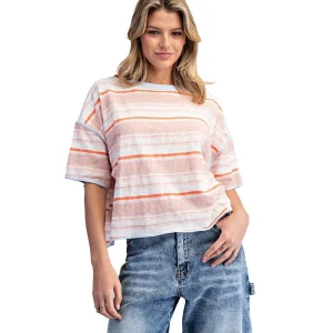 Ee Some Women's Coral Brze Striped Boxy Top