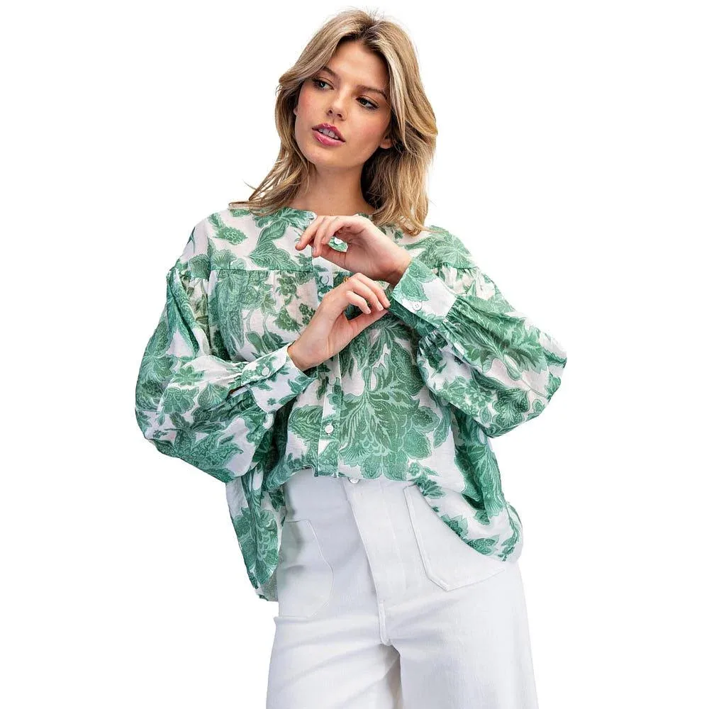 Ee Some Women's Emerald Floral Print Top