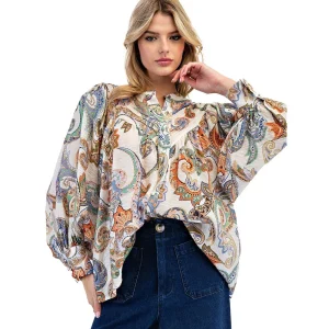 Ee Some Womens Ivory Print Blouse