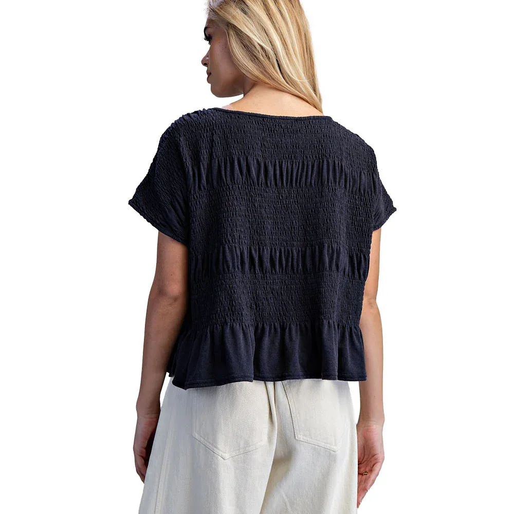 Ee Some Women's Midnight Mineral Wash Smocked Top - Image 2