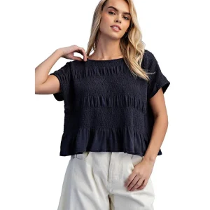 Ee Some Women's Midnight Mineral Wash Smocked Top