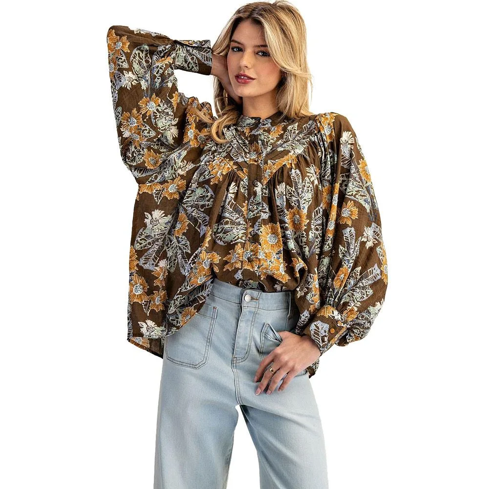 Ee Some Women's Mocha Bloom Floral Print Top