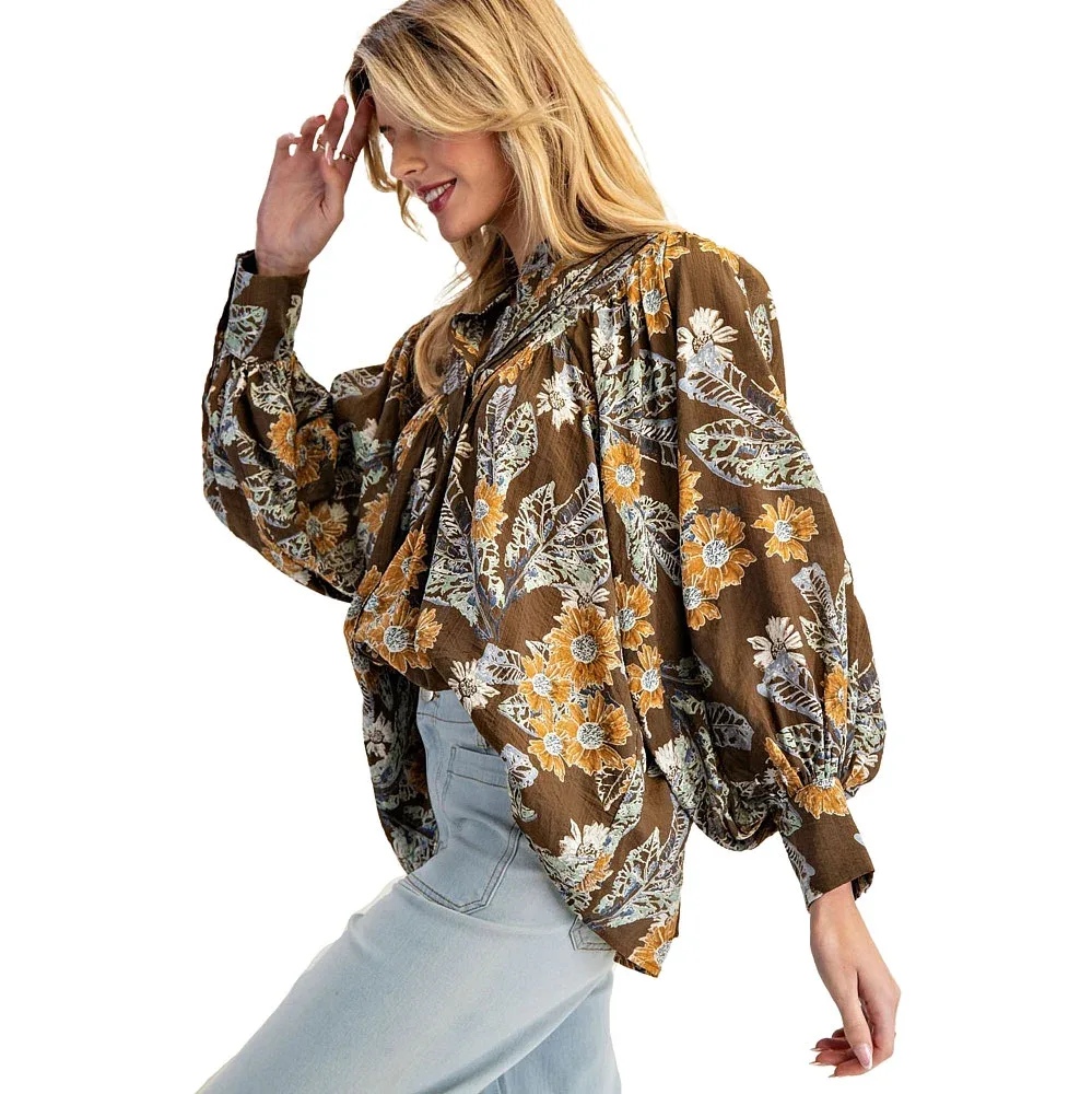 Ee Some Women's Mocha Bloom Floral Print Top - Image 2