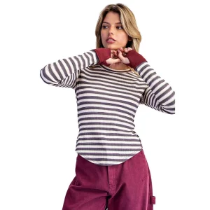 Ee Some Women's Muted Grape Mineral Striped Thermal Top