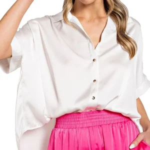 Ee Some Women's Off White Satin Button Top