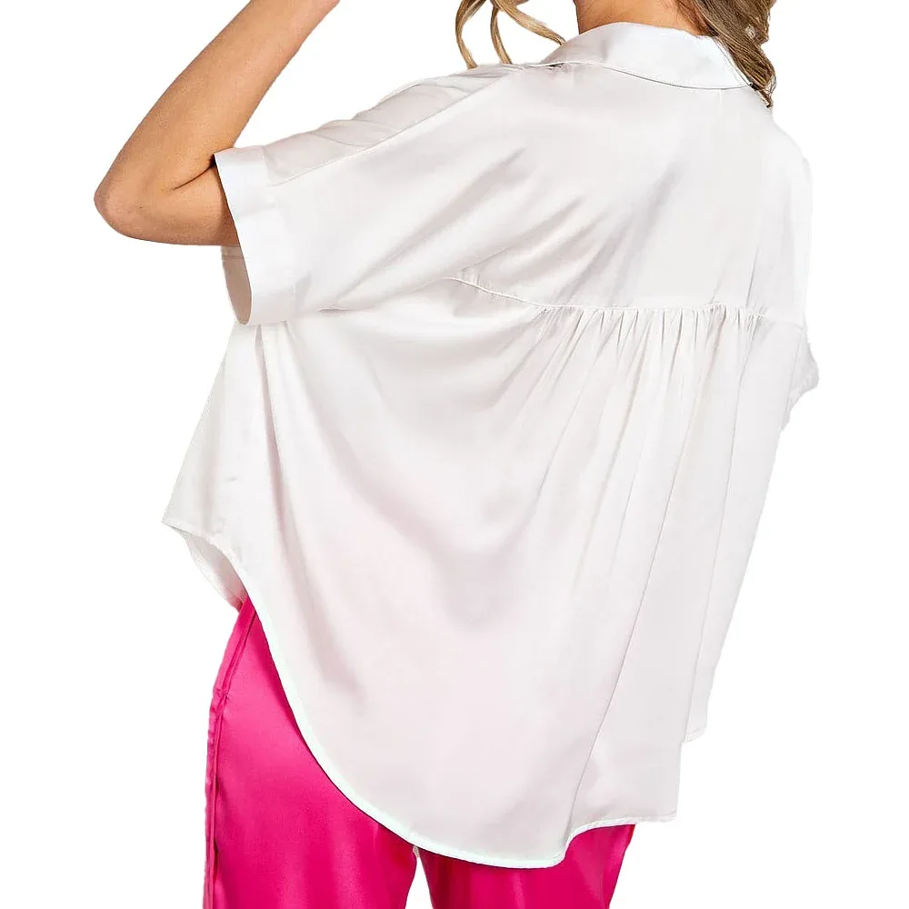 Ee Some Women's Off White Satin Button Top - Image 2