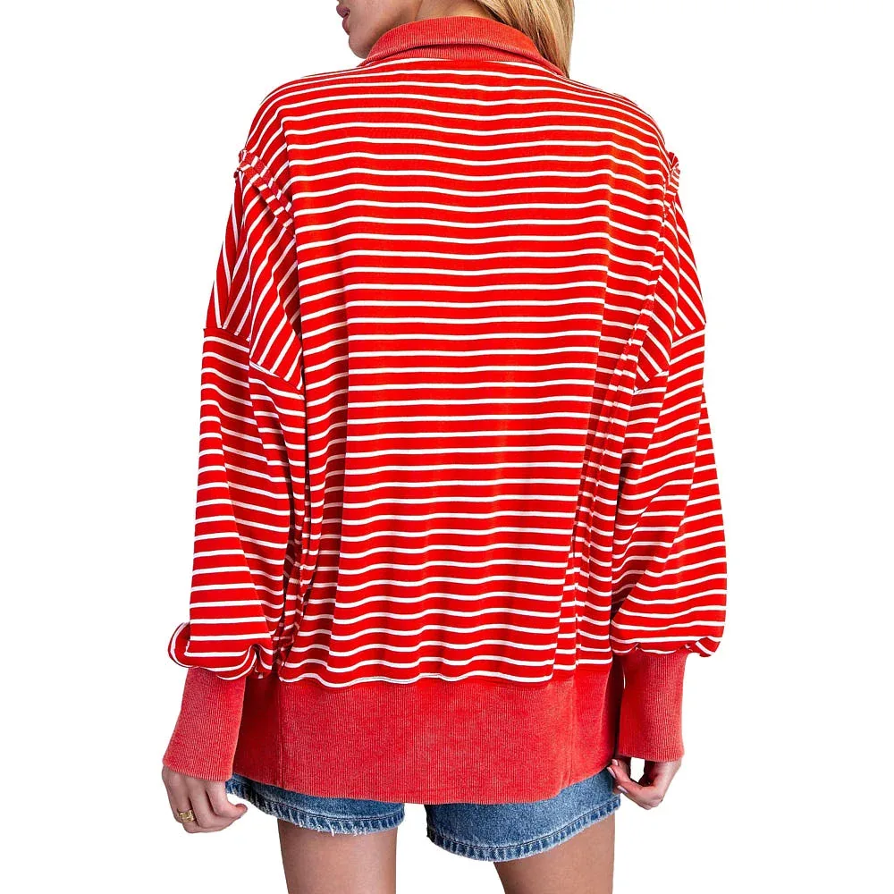 Ee Some Women's Red Striped Snow Washed Pullover - Image 2