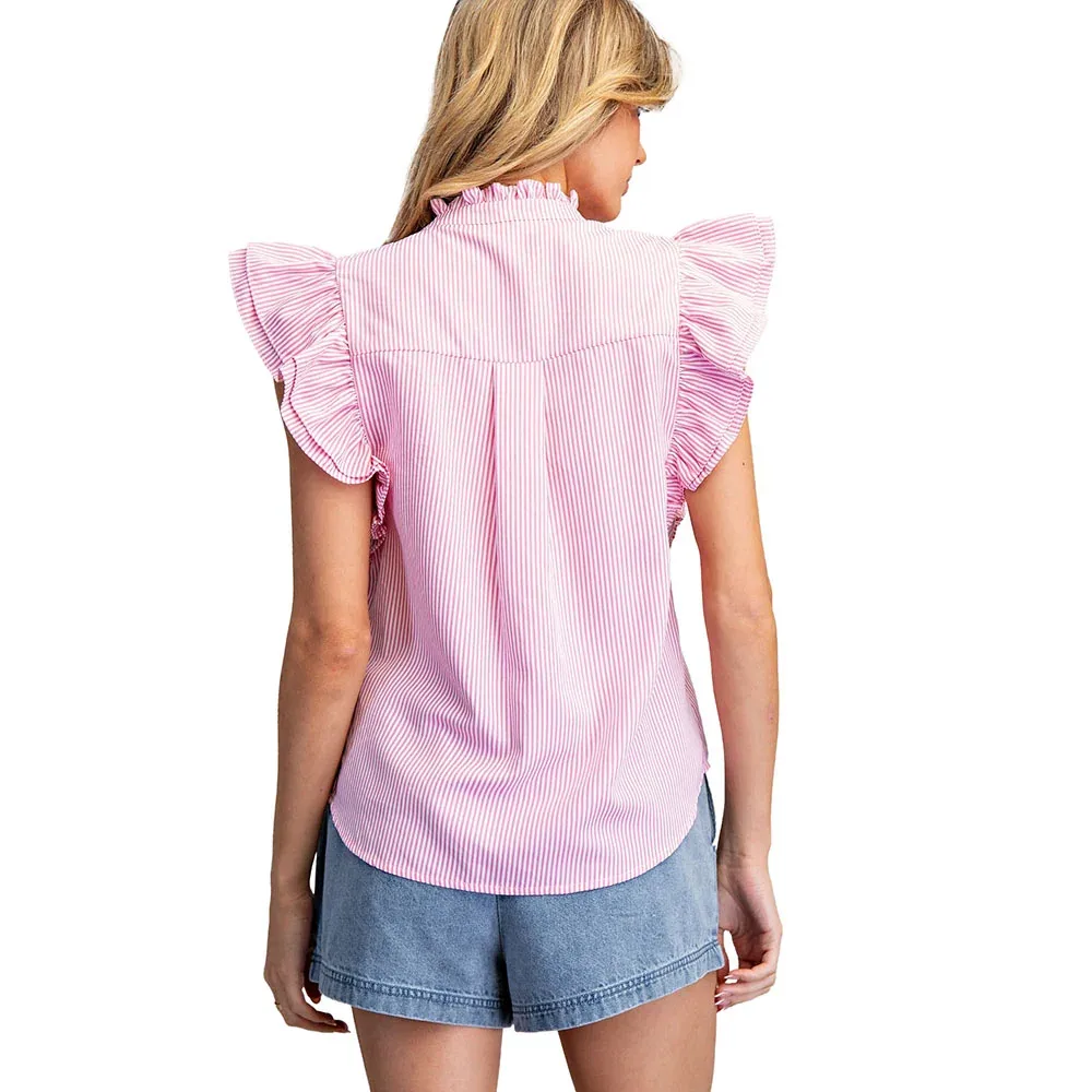 Ee Some Women's Swt Pink Ruffle Sleeve Top - Image 2