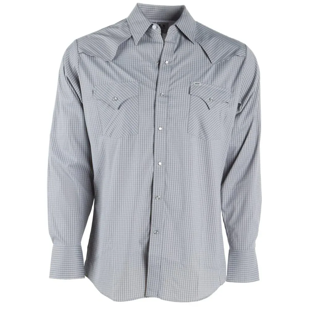 Ely Cattleman Mens Pro Tech Grey Check Long Sleeve Snap Shirt