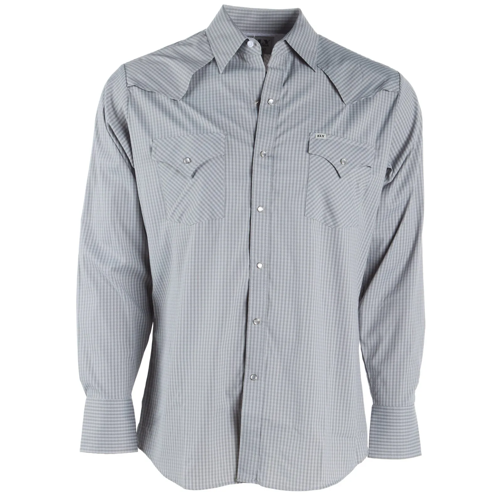 Ely Cattleman Mens Pro Tech Grey Check Long Sleeve Snap Shirt - Image 2