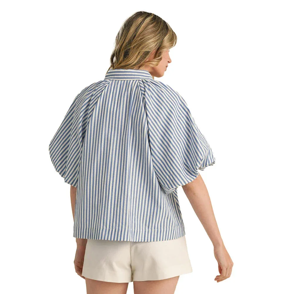En Merci En Wom Blue Stripe Button Top - Image 2