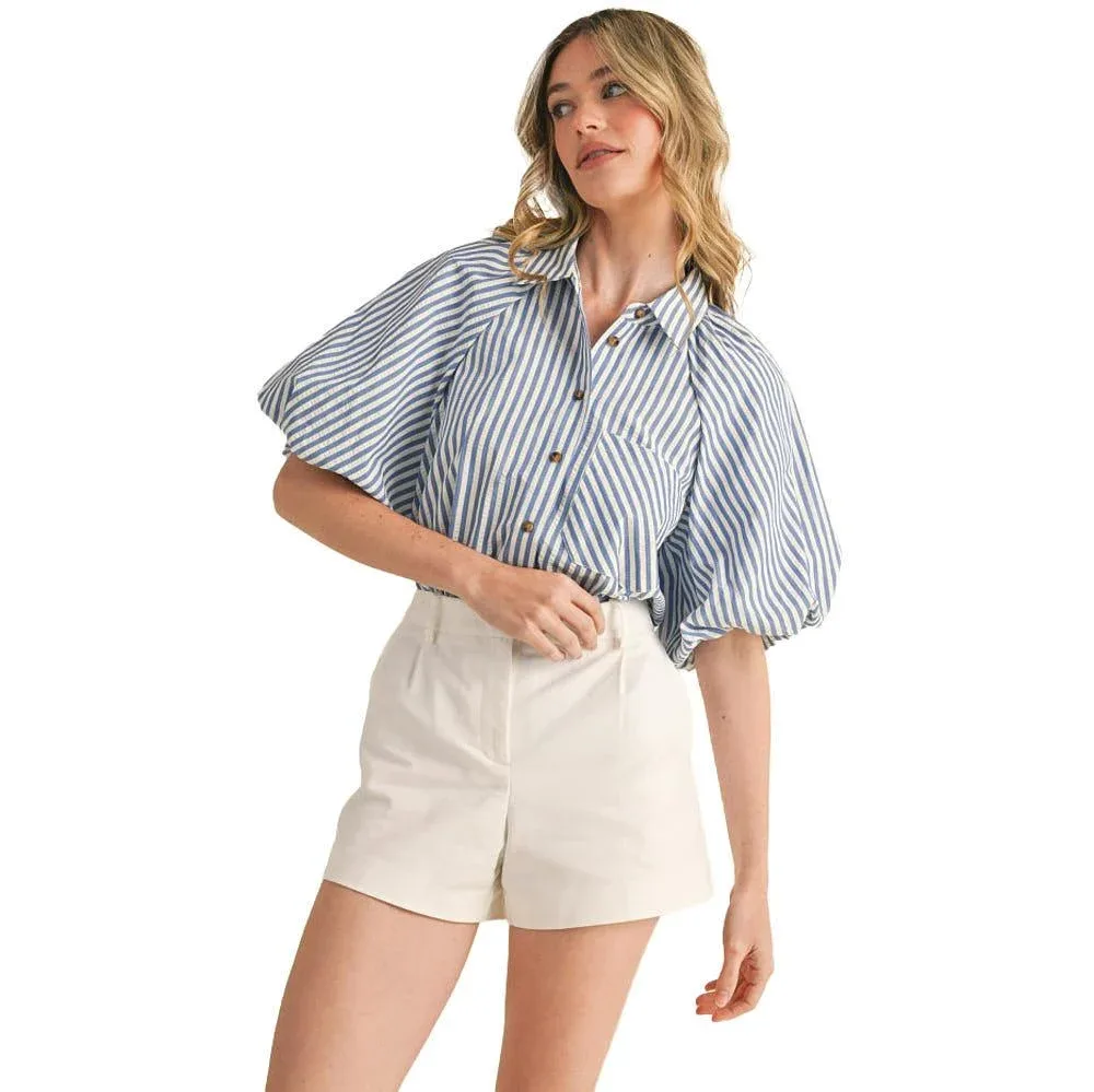 En Merci En Wom Blue Stripe Button Top