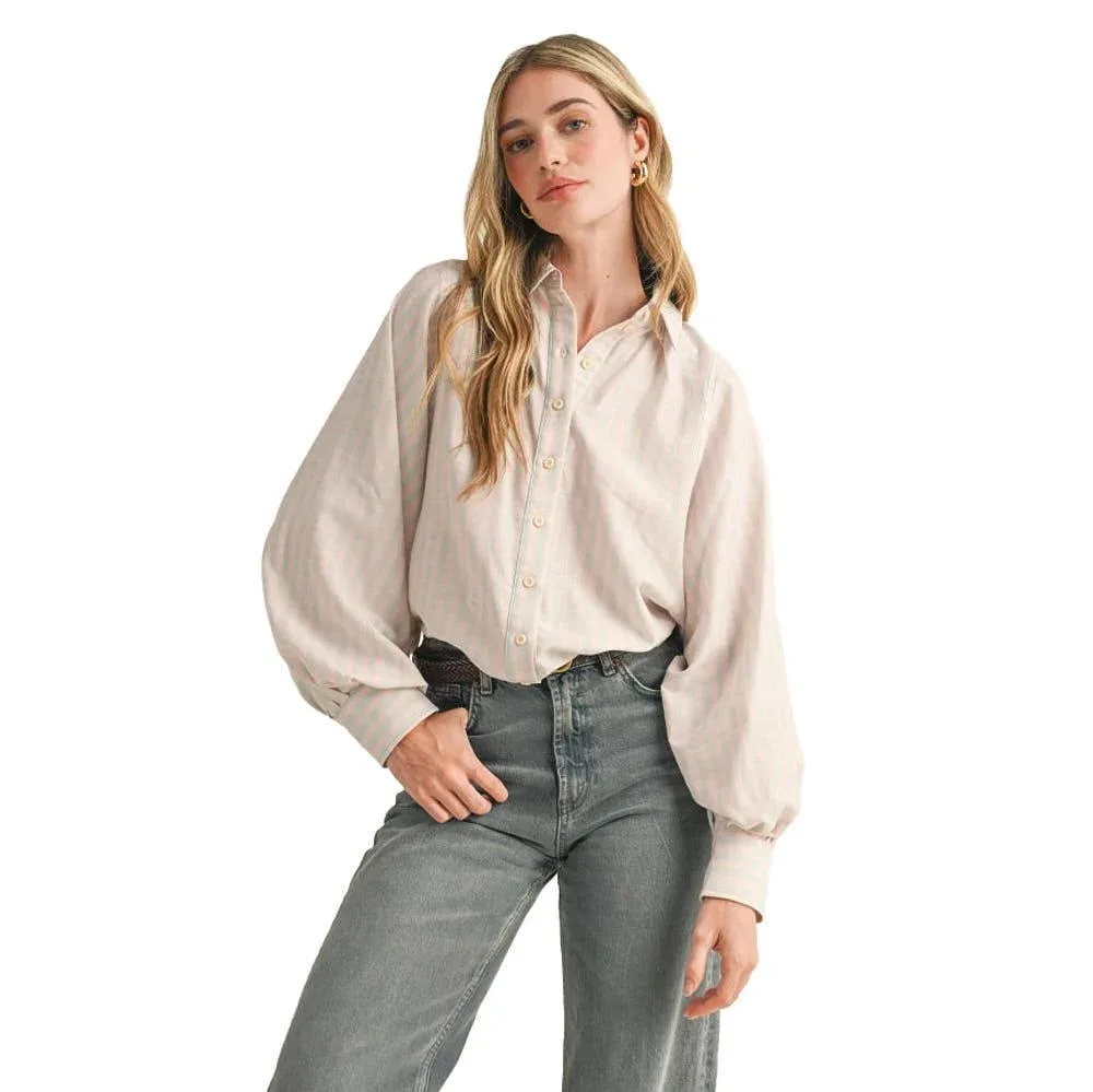 En Merci En Wom Pink Blue Stripe Batwing Top