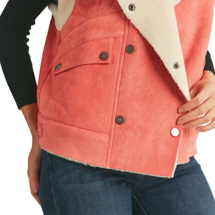 En Merci En Wom Pink Punch Faux Shearling Vest - Image 2