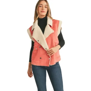 En Merci En Wom Pink Punch Faux Shearling Vest
