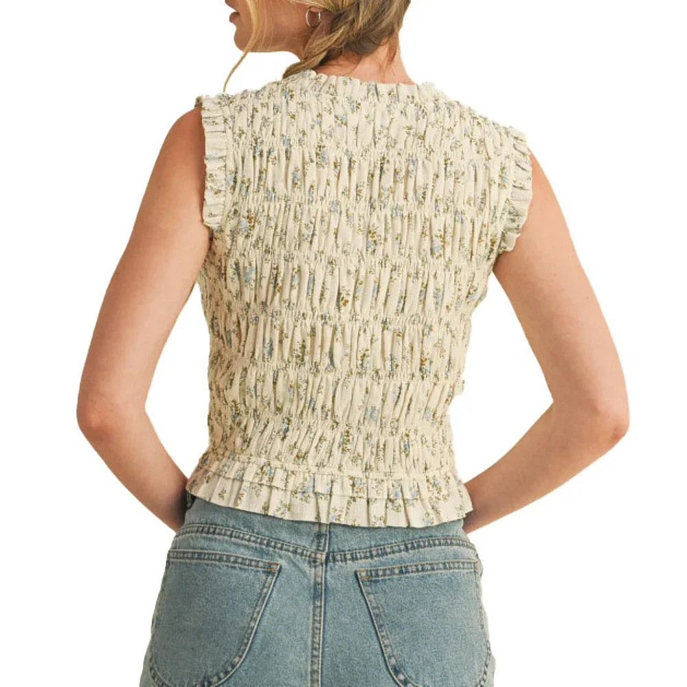 En Merci Wom Dusty Blue Floral Top - Image 2
