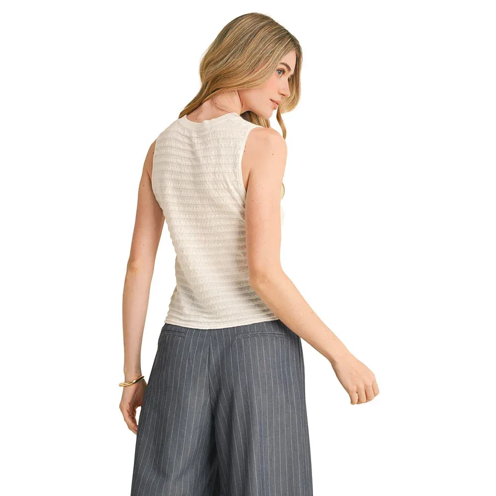 En Merci Wom Ivory Stripe Sleeveless Sweater Top - Image 2