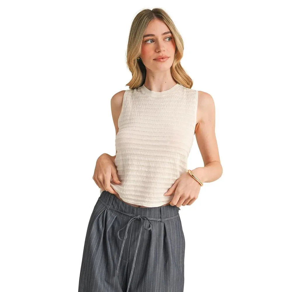 En Merci Wom Ivory Stripe Sleeveless Sweater Top