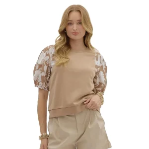 Entro Women's Camel Floral Sleeve Top