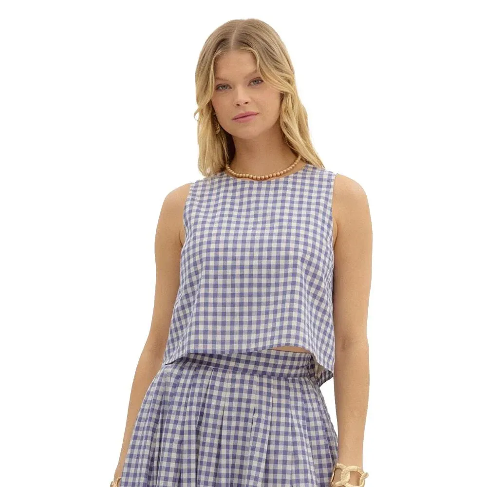 Entro Women's Chambray Gingham Sleeveless Top
