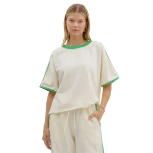Entro Womens Cream French Terry Oversized Top