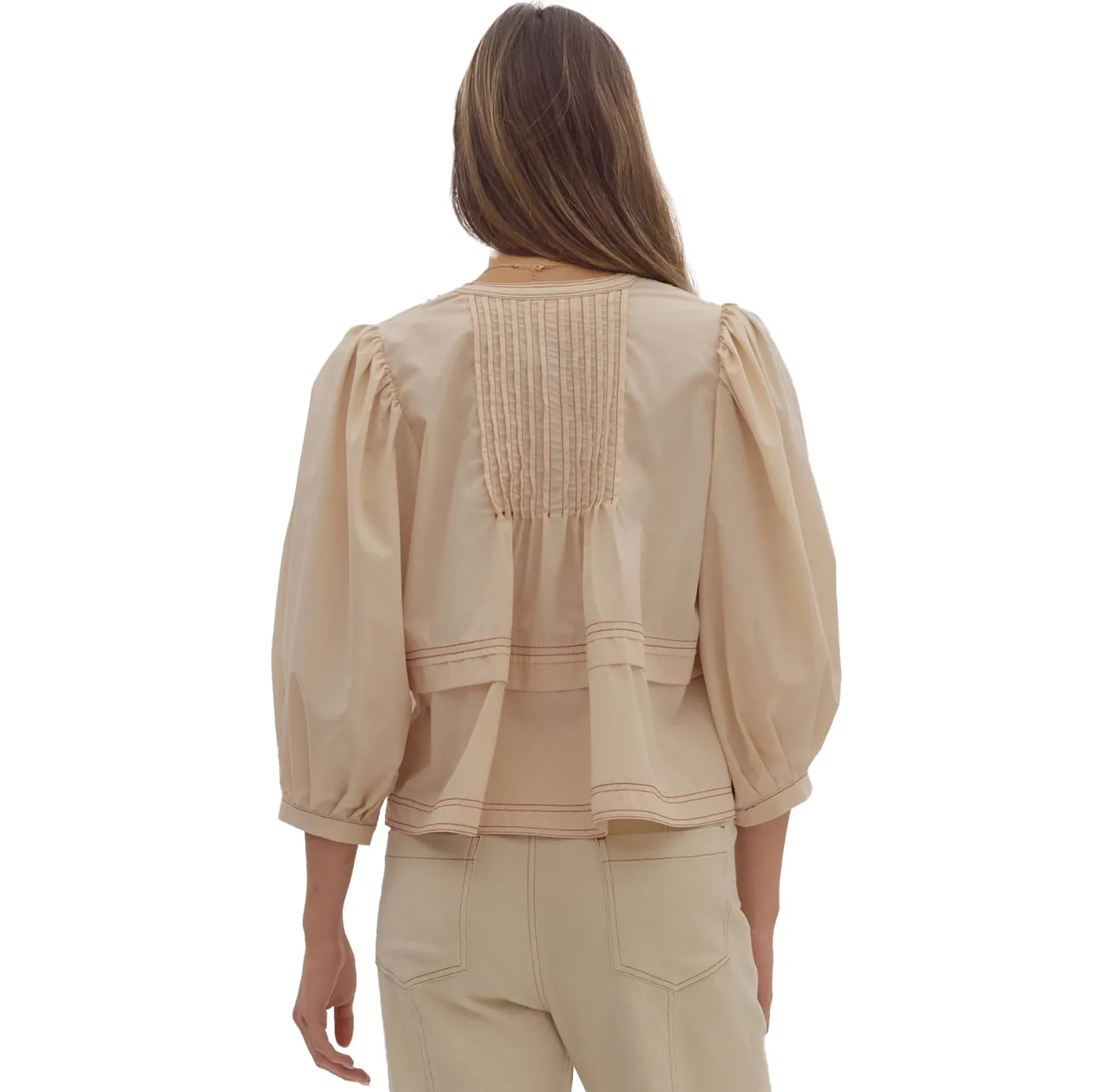 Entro Women's Ecru 3/4 Pleated Sleeve Top - Image 2
