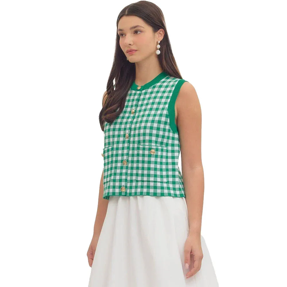 Entro Women's Green Gingham Sleeveless Top - Image 2