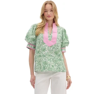 Entro Womens Green Print Top