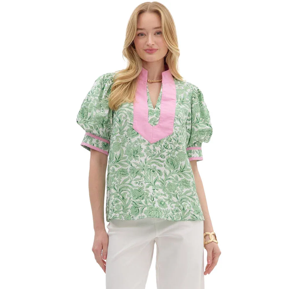Entro Womens Green Print Top