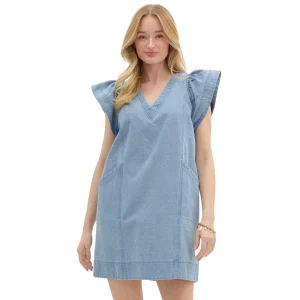 Entro Womens Light Blue Ruffle Sleeve Mini Dress