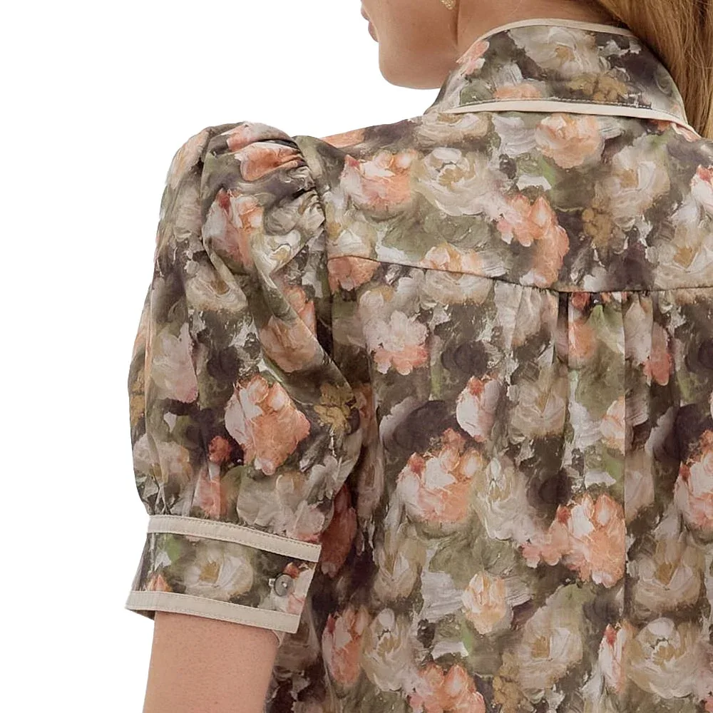 Entro Women's Olive Print Short Sleeve Top - Image 2