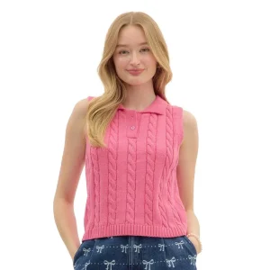 Entro Women's Pink Cable Knit Sleeveless Top