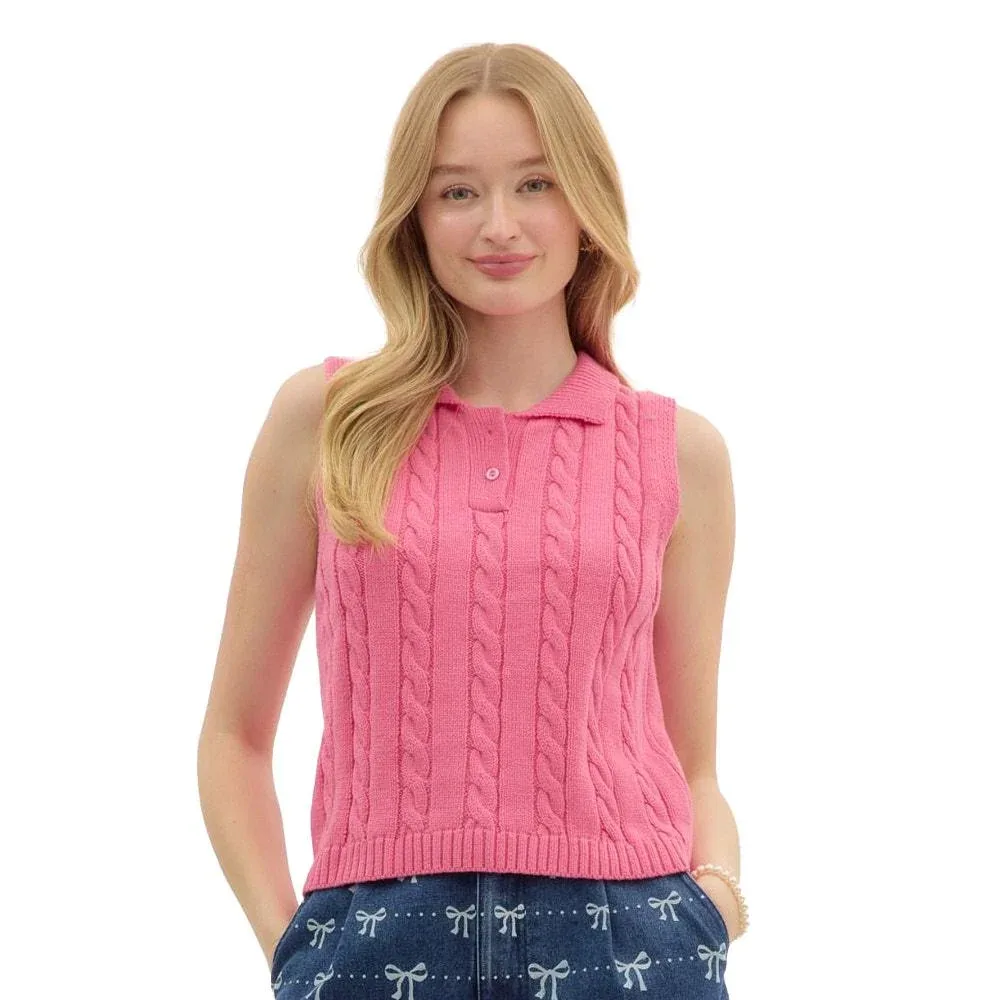 Entro Women's Pink Cable Knit Sleeveless Top