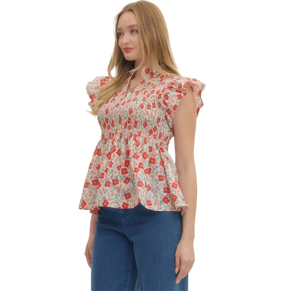 Entro Women's Red Flutter Sleeve Top - Image 2