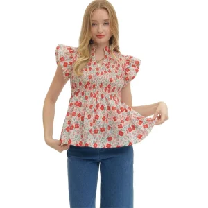Entro Women's Red Flutter Sleeve Top