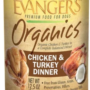 Evanger's Organics Chicken & Turkey Dinner Canned Dog Food - 12.8 Oz -Case of 12