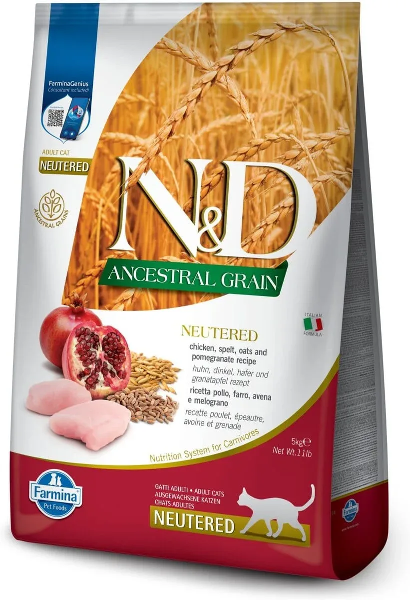 Farmina Ancestral Grain Chicken & Pomegranante Adult Neutered Dry Cat Food - 11 lb Bag