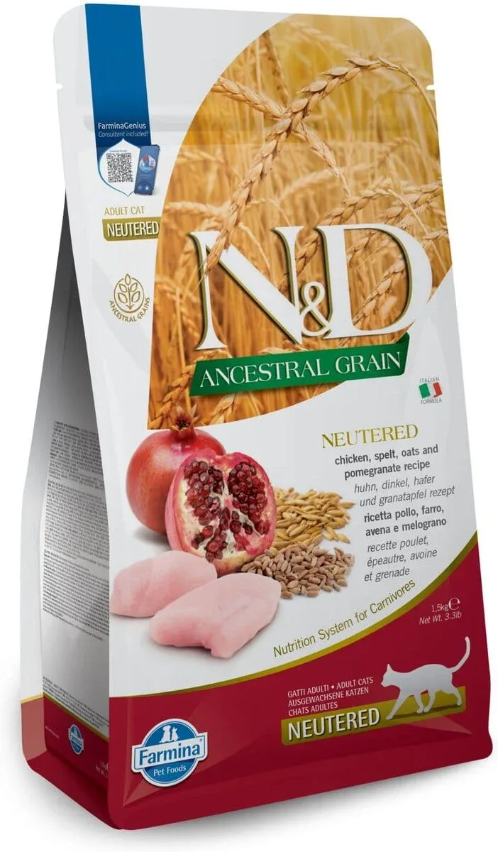 Farmina Ancestral Grain Chicken & Pomegranante Adult Neutered Dry Cat Food - 3.3 lb Bag