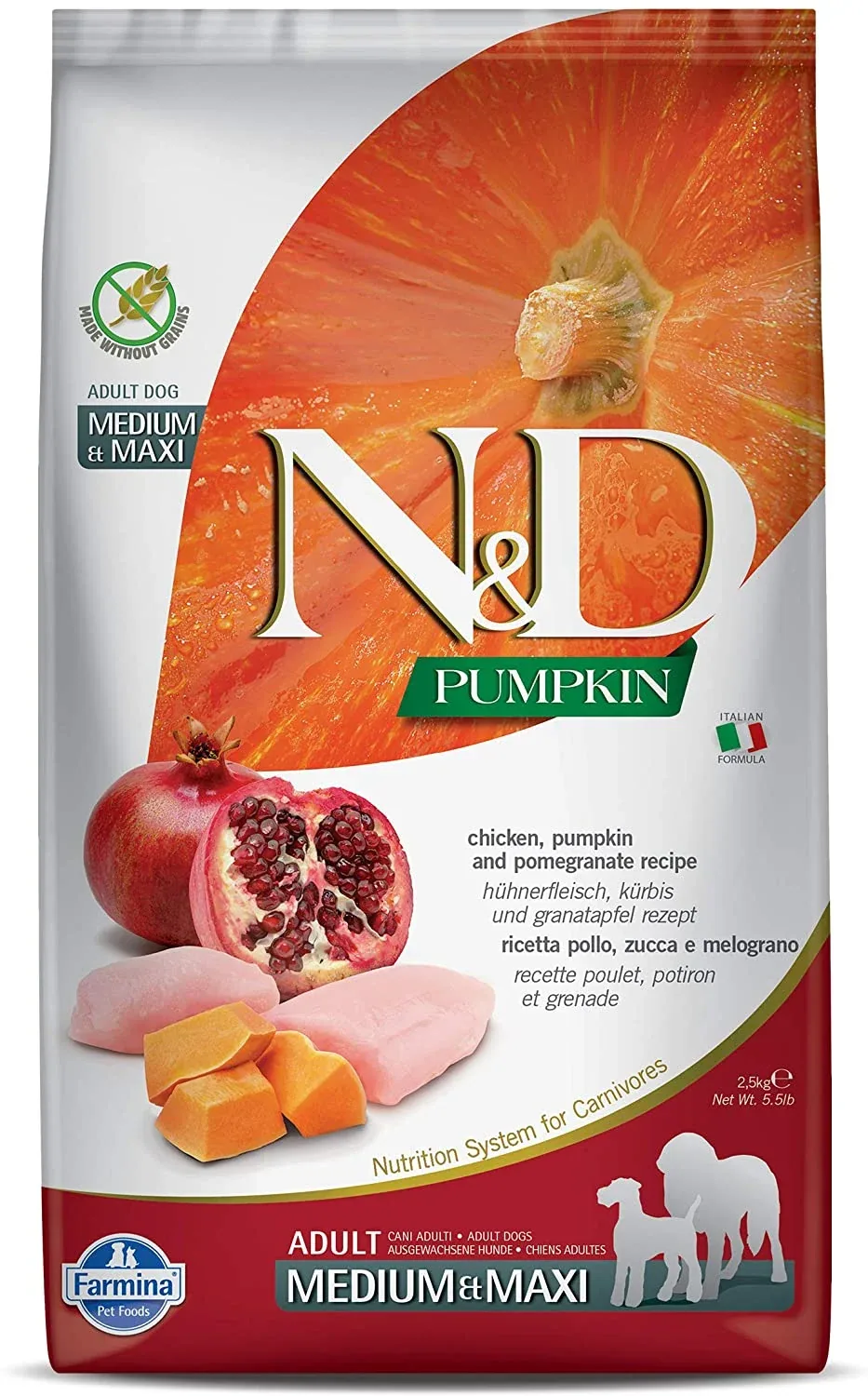 Farmina Grain-Free Pumpkin Chicken & Pomegranate Adult Medium and Maxi Dry Dog Food - 5.5 lb Bag
