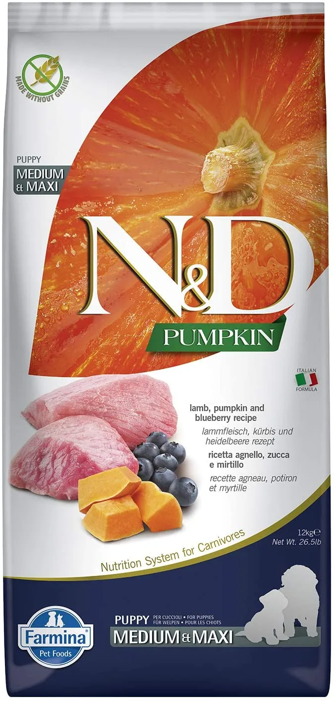 Farmina Grain-Free Pumpkin Lamb & Blueberry Puppy Medium and Maxi Dry Dog Food - 26.4 lb Bag