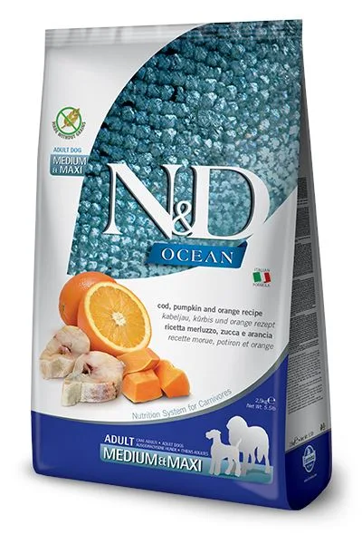 Farmina Grain-Free Pumpkin Ocean Codifsh & Orange Adult Medium and Maxi Dry Dog Food - 26.4 lb Bag