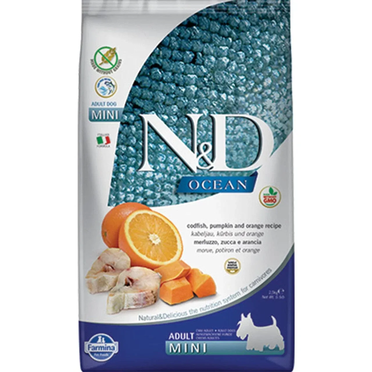 Farmina N&D Grain-Free Ocean Pumpkin Codfish & Orange Adult Mini Dry Dog Food - 15.4 lb Bag