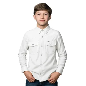 Ferrell Brands Inc Boy's White Vented Long Sleeve Pearl Snap Shirt