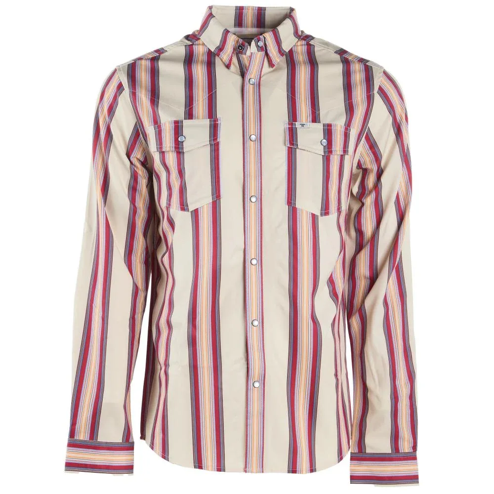Ferrell Brands Inc Brand Mens Red Stripe Vented Pearl Snap Shirt