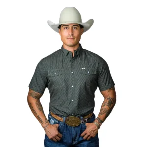 Ferrell Brands Inc Mens Green Print Vented Pearl Snap Shirt