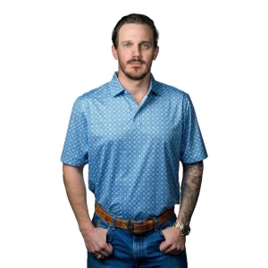 Ferrell Brands Inc Mens Light Blue Print Polo