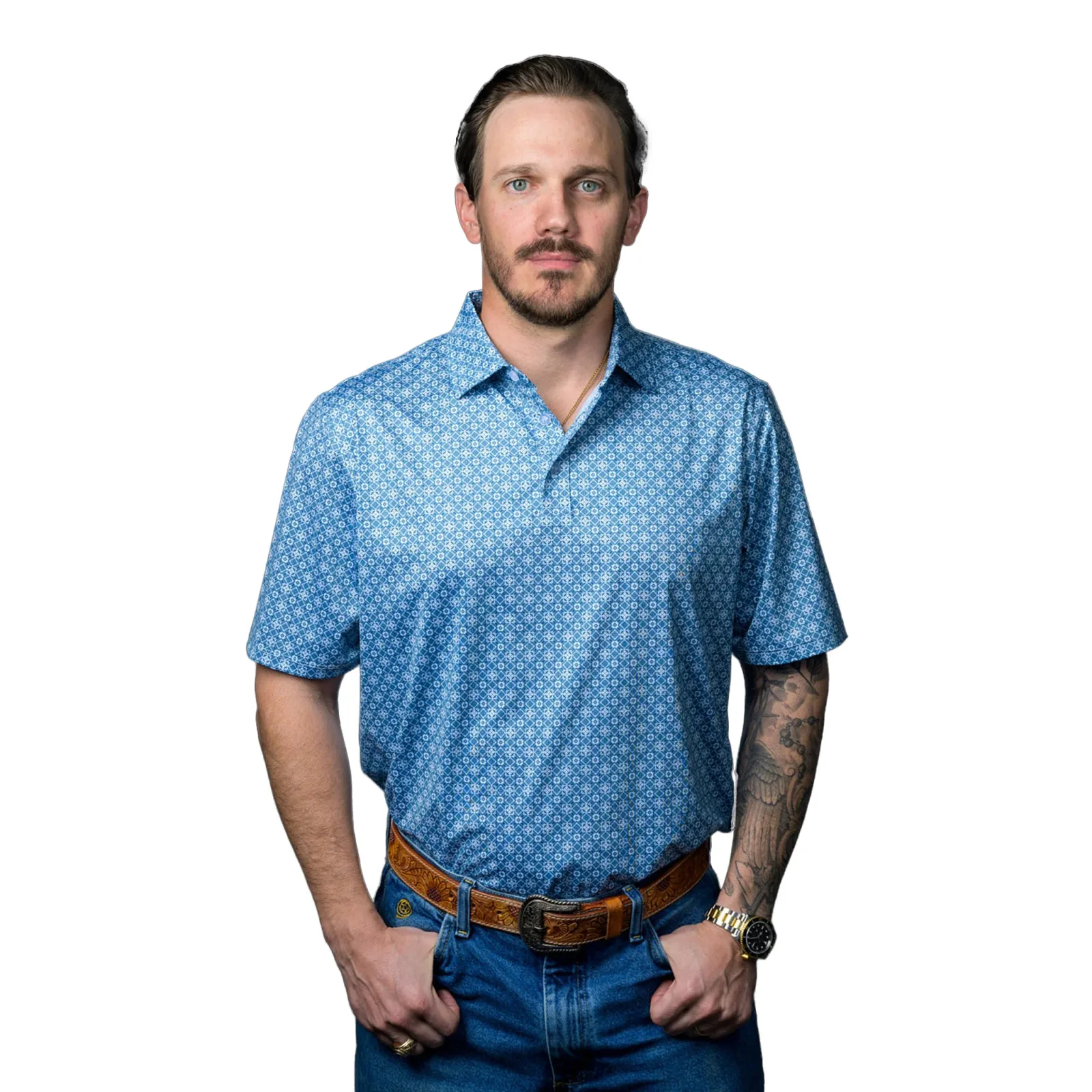 Ferrell Brands Inc Mens Light Blue Print Polo - Image 2