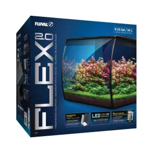Fluval Flex 2.0 - 9 Gallon Aquarium Kit - Freshwater Fish Tank with Curved Glass - Includes 7500K LED Light, Lid and 3-Stage Filtration System