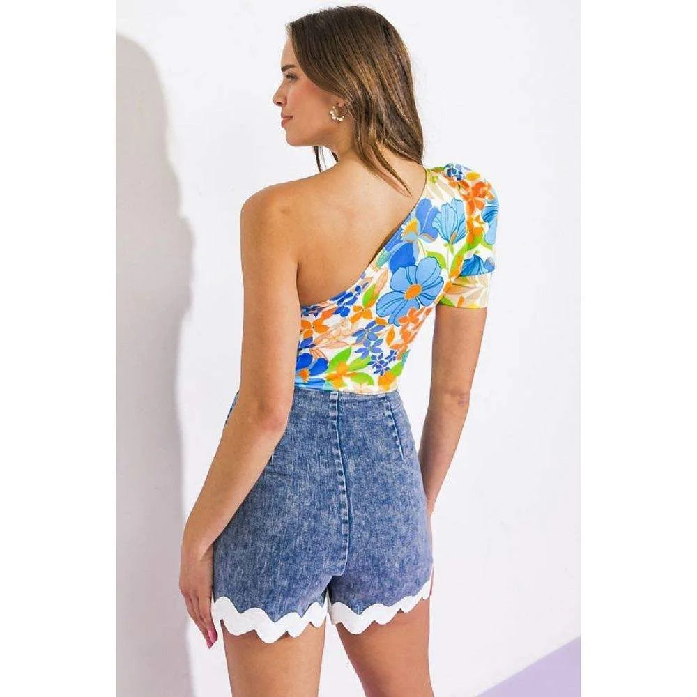 Flying Tomato Women's Ivory Floral Print One Shoulder Top - Image 2