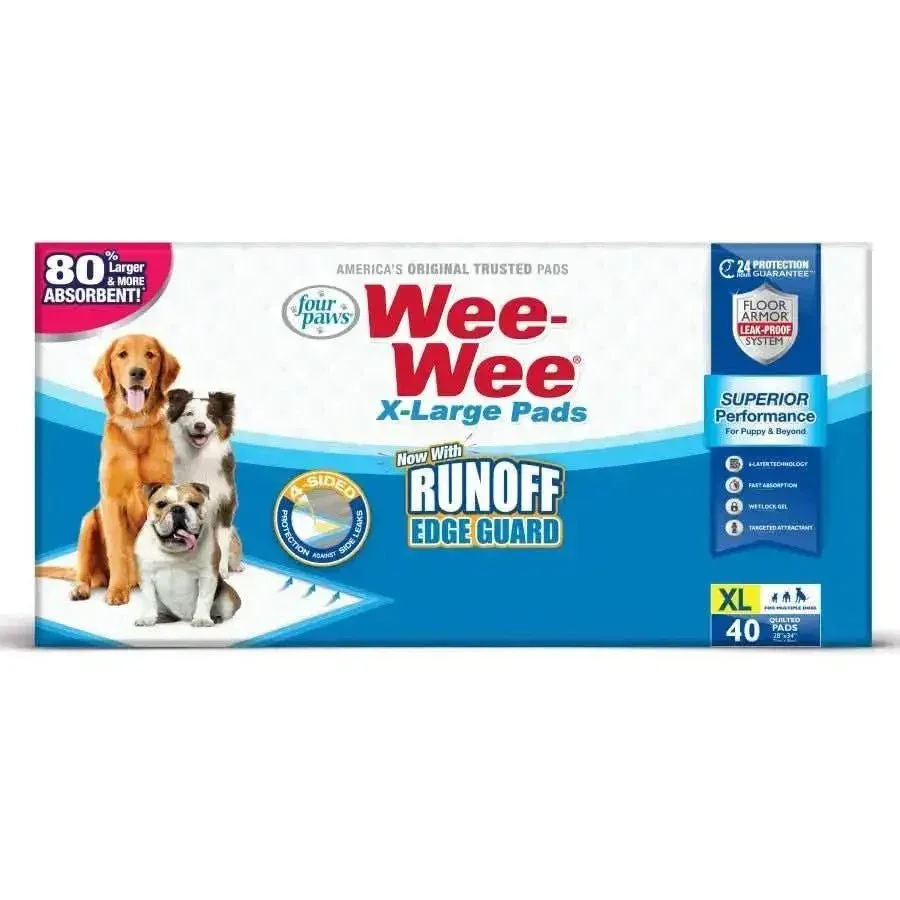 Four Paws Wee-Wee Superior Performance Gigantic Dog Pee Pads with Runoff Edge Guard 28 in X 34 in (40 ct)
